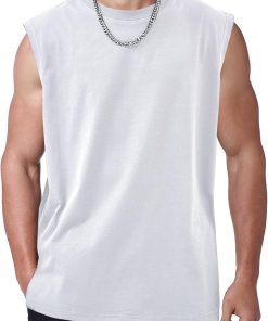 Mens Workout Tank Tops Sleeveless Tee Shirts Men Muscle Shirt Gym Acid Wash T Shirts Running Beach Loose Fit Tee