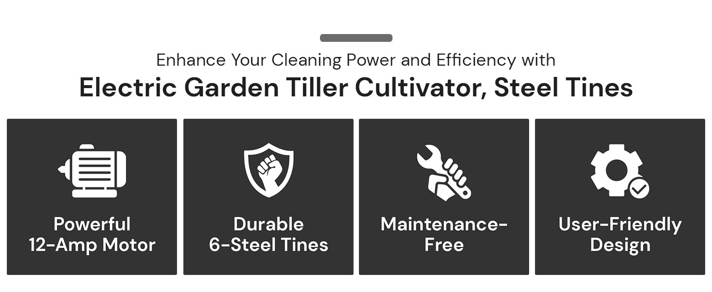 Sun Joe Electric Garden Tiller Cultivator, Steel Tines, 12 Amp, 16 Inch, Black