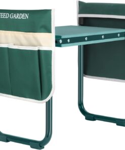 FEED GARDEN Garden Kneeler and Seat, Upgraded Foldable Gardening Stool with 10.23" Wide Kneeling Pad, Heavy Duty Gardening Bench Chair with 2 Tool Pouches, Gardening Gifts for Seniors Mom Women Men