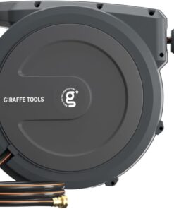 Giraffe Tools Retractable Garden Hose Reel 1/2 Inch x 130 ft, Super Heavy Duty, Any Length Lock, Slow Return System, Wall Mounted and 180 Deg Swivel Bracket