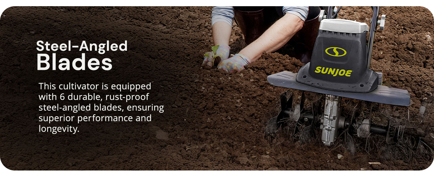 Sun Joe Electric Garden Tiller Cultivator, Steel Tines, 12 Amp, 16 Inch, Black