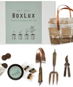 Copper Gardening Tools Gift Set, Over 1,700 Non GMO Vegetable Seeds, Heavy Duty Steel Tools for Planting, Garden Tool Kit for Women with Handbag and Coco Coir Soil Pellets, Birthday Gardening Gift Box