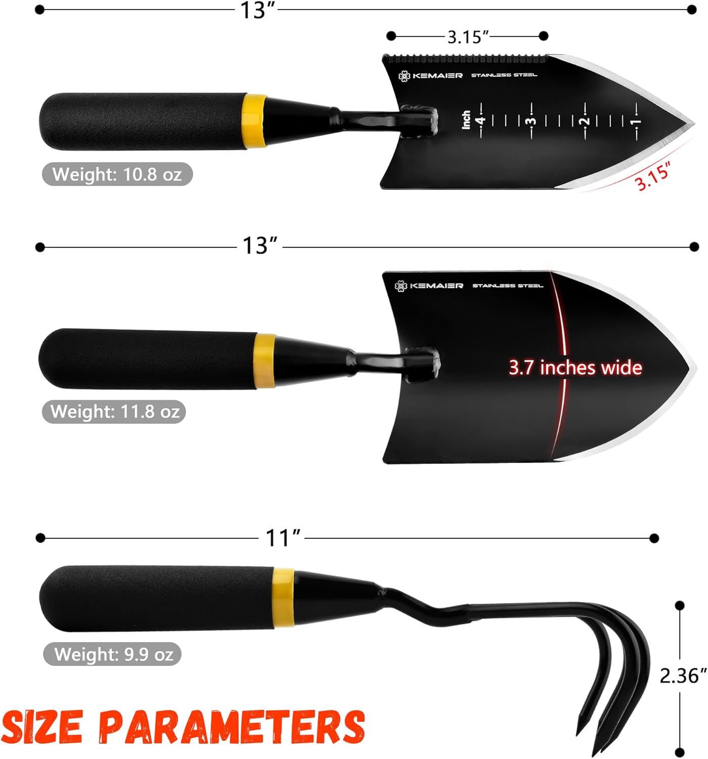 Kemaier 7 - Piece Gardening Tools Set, Stainless Steel Gardening Tools, Heavy - duty Hand Gardening Tools with a Toolbox, Suitable for Gardening Planting and Weeding, Gardening Gifts for Women and Men - Image 3