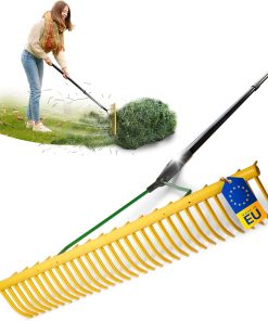 Novatool Hay Rake with 16 Double-Sided Tines and Telescopic Handle up to 152 cm, Working Width 64 cm, Plastic and Metal Rake, Garden Rake, Hay Collector, Lawn Rake, Garden Tool, Yellow