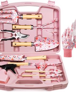 12-Piece Womens Gardening Tools Gift Set, Rust-Proof & Heavy-Duty Garden Tools with Durable Carrying Case, Fashionable & Thoughtful Gardening Gifts for Women&Men (Pink)