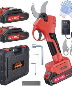 Electric Pruning Shears, 40mm 1.6" Cutting Diameter Cordless Power Pruner for Gardening with 2Pcs 2000mAh Rechargeable Batteries & Replacement Blades Set, Tree Pruner Branch Cutter(Red)