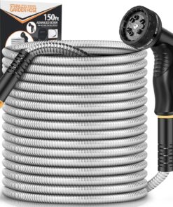 Garden Hose Metal 100FT, Stainless Steel Heavy Duty Water Hose With 10 Function Nozzle, No-Kink, Tough & Flexible, Sturdy and Lightweight, Rust Proof for Yard, Outdoor, RV