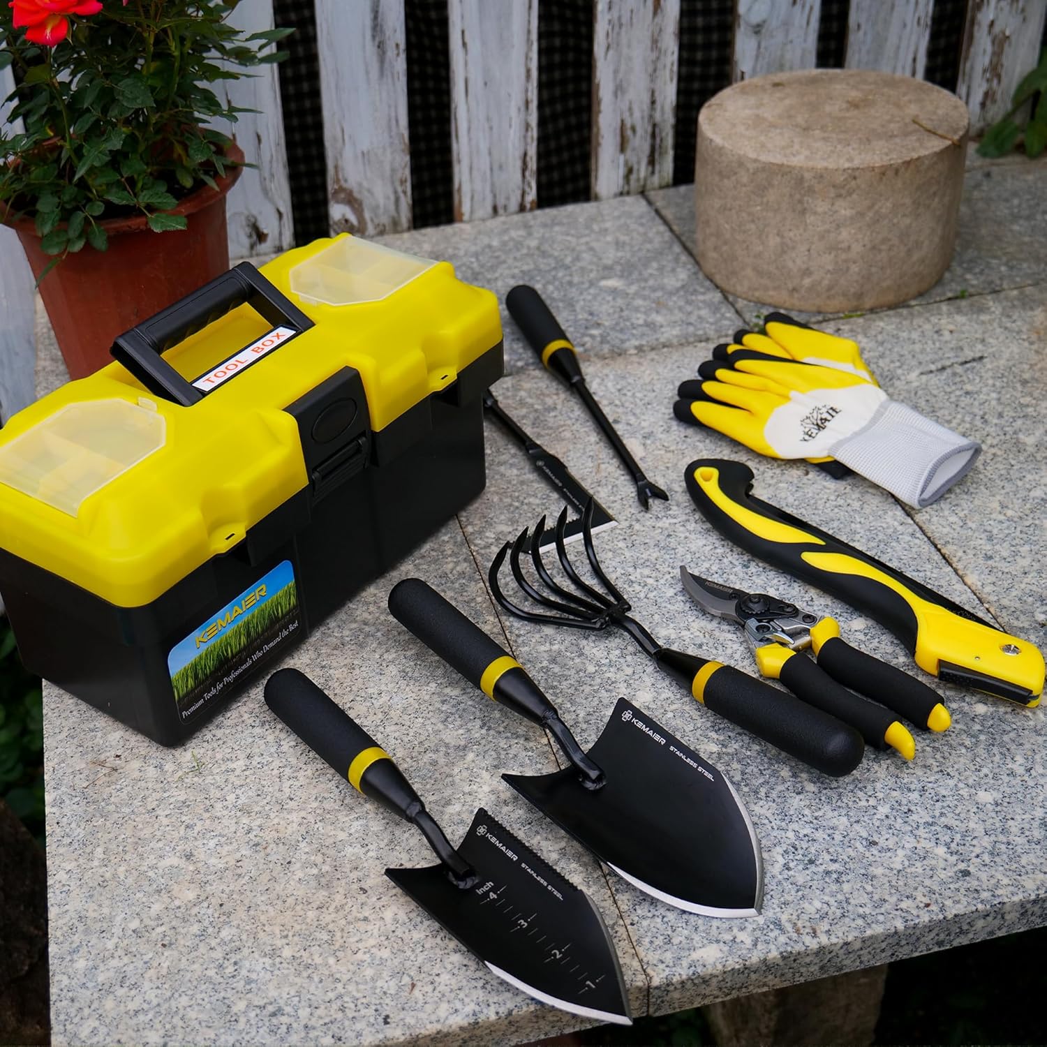 Kemaier 7 - Piece Gardening Tools Set, Stainless Steel Gardening Tools, Heavy - duty Hand Gardening Tools with a Toolbox, Suitable for Gardening Planting and Weeding, Gardening Gifts for Women and Men - Image 6