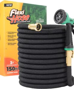 Flexi Hose Expandable Garden Hose with 8 Function Nozzle, 50FT - Lightweight Retractable Garden Hose, Water Hose - No-Kink Flexibility, 3/4 Inch Solid Brass Fittings and Double Latex Core