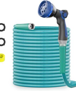 SPECILITE 50ft 304 Stainless Steel Garden Hose Metal, Heavy Duty Water Pipe with Nozzles for Yard, Outdoor - Flexible, Never Kink & Tangle, Puncture Resistant (Sliver)