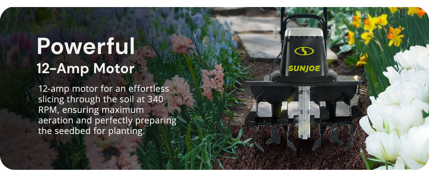 Sun Joe Electric Garden Tiller Cultivator, Steel Tines, 12 Amp, 16 Inch, Black