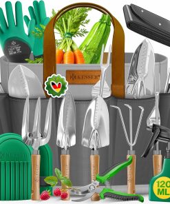 KESSER Garden Tool Set 10 Pieces with Ergonomic Wooden Handles Including Waterproof 600D Oxford Bag, Knee Pads, Planting Mat, Spray Bottle, Pruning Shears, Gardening Gloves
