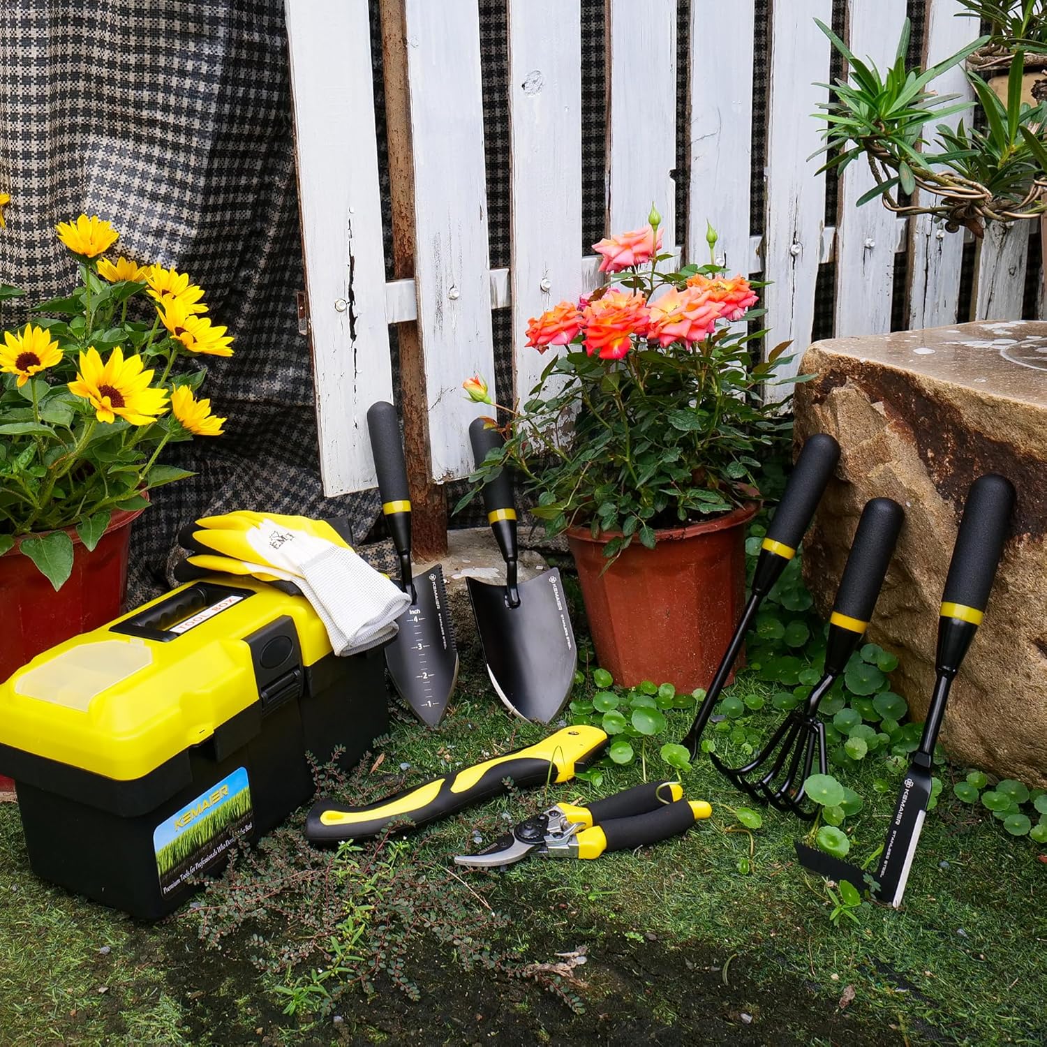 Kemaier 7 - Piece Gardening Tools Set, Stainless Steel Gardening Tools, Heavy - duty Hand Gardening Tools with a Toolbox, Suitable for Gardening Planting and Weeding, Gardening Gifts for Women and Men - Image 2