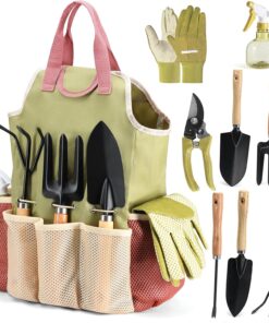 Gardening Tools Set of 10 - Complete Heavy Duty Garden Tools Set with Fashion Handbag - Durable Gardening Supplies Kit Ideal Garden Gifts for Women