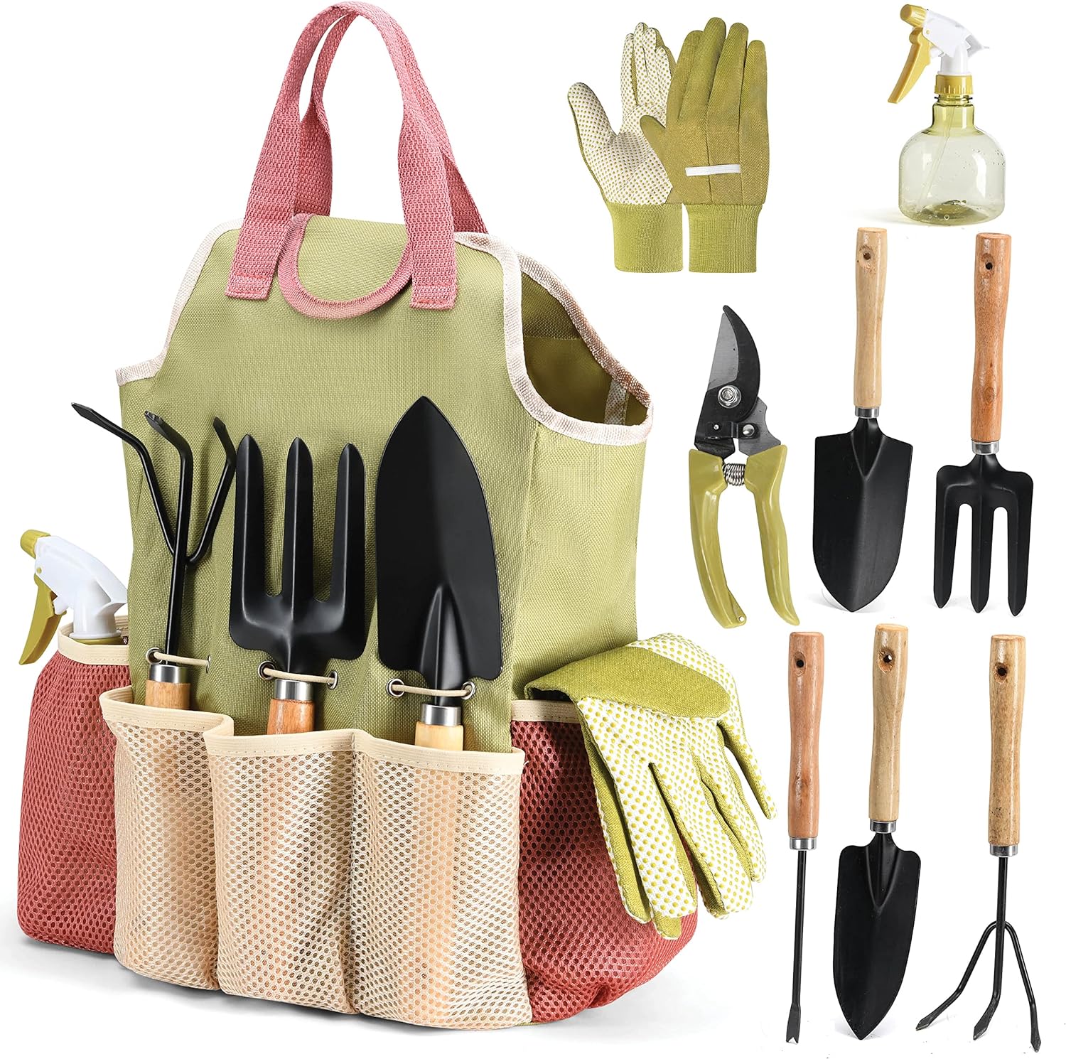 Gardening Tools Set of 10 - Complete Heavy Duty Garden Tools Set with Fashion Handbag - Durable Gardening Supplies Kit Ideal Garden Gifts for Women