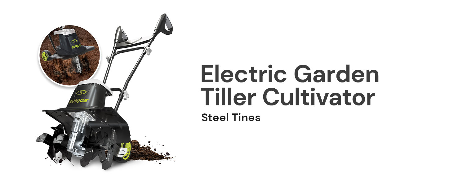Sun Joe Electric Garden Tiller Cultivator, Steel Tines, 12 Amp, 16 Inch, Black